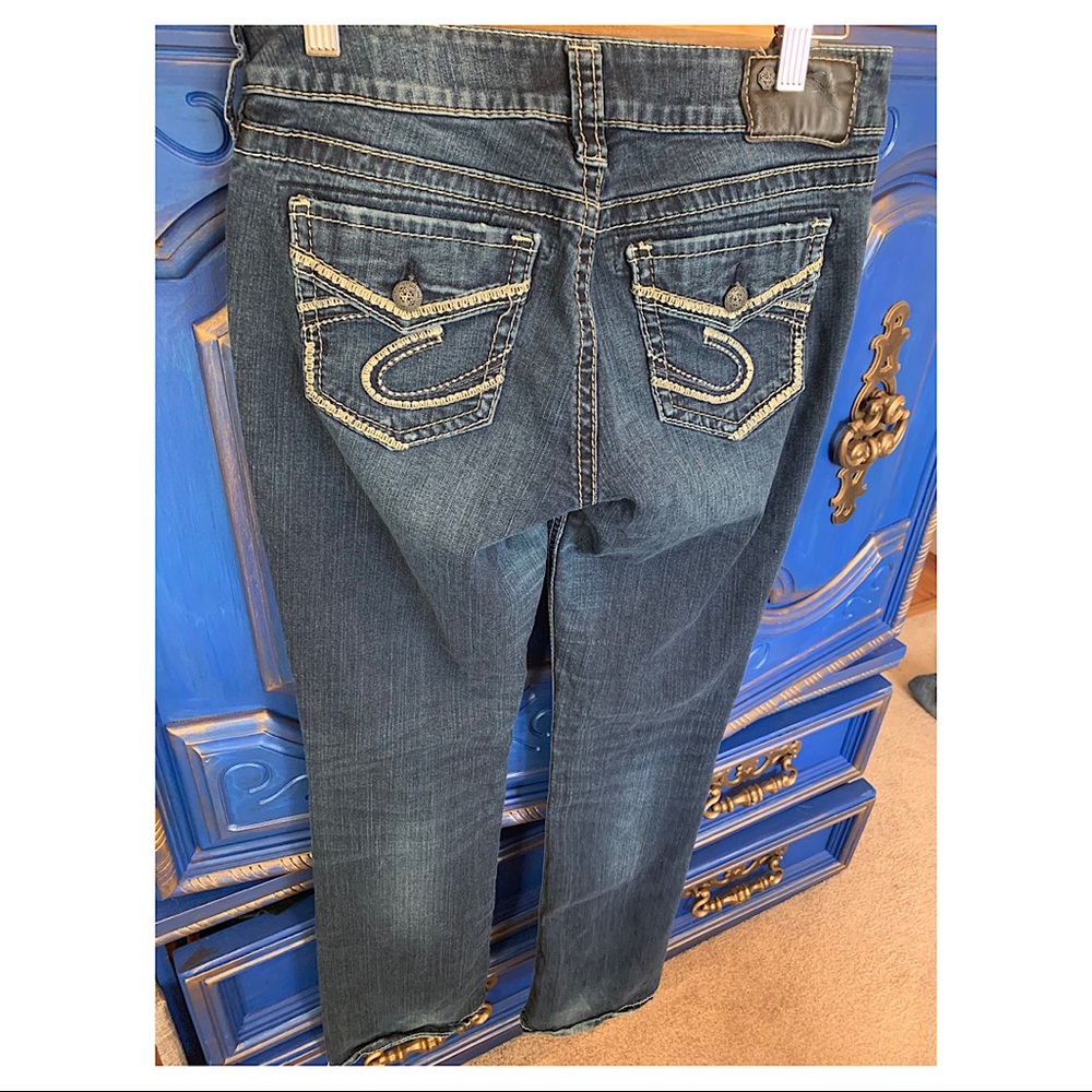 Silver Suki Mid Boot Fluid Denim 28W 33 Inseam - Picture 2 of 3